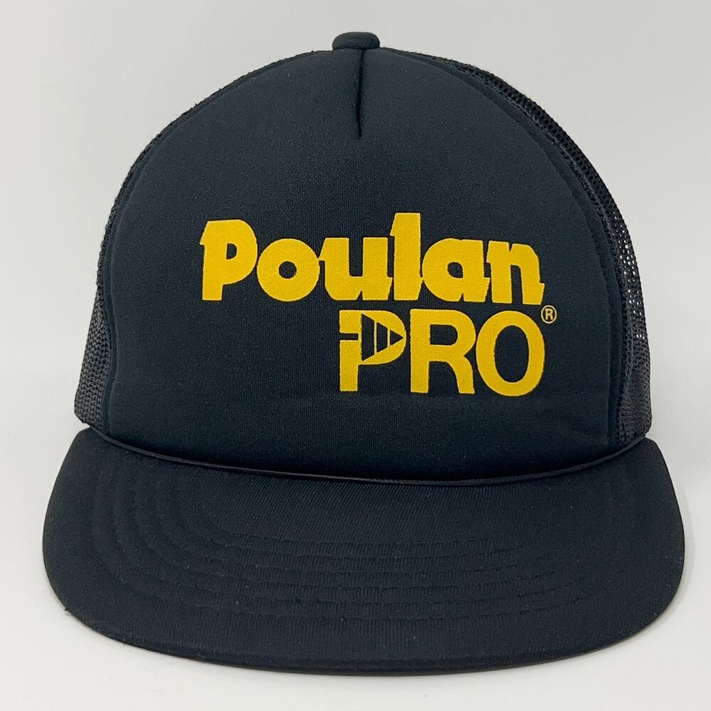 Vintage 80s Poulan Pro Chainsaw Trucker Hat Baseball Cap Mesh Snapback Black